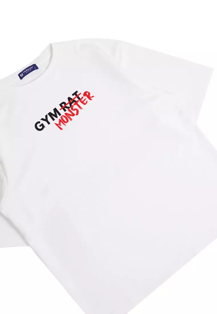 MTS35 Kaos Oversize Gym Bahan Tebal ScubaLux Pria "gym monster" putih