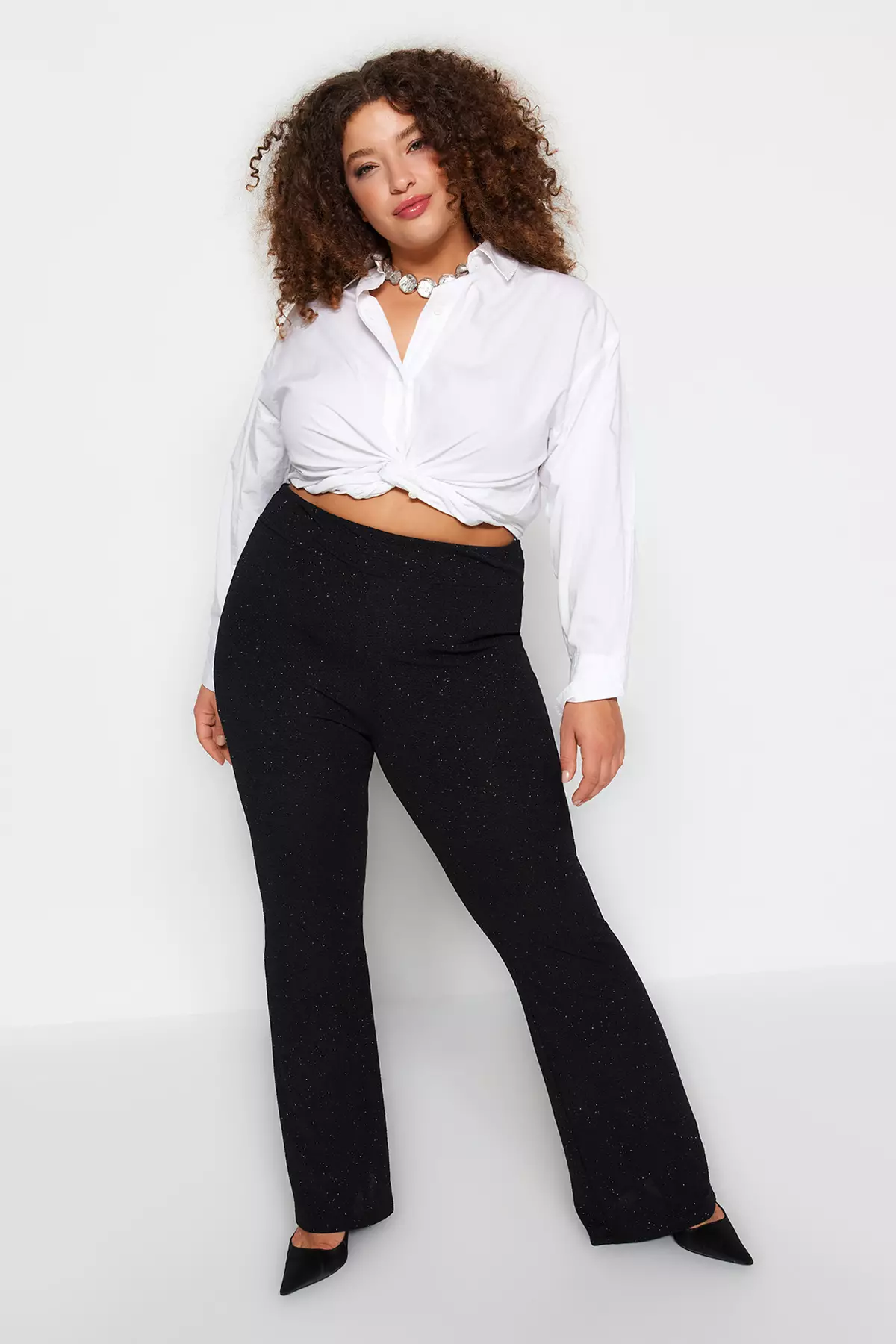 Plus Size Black Flared Trousers