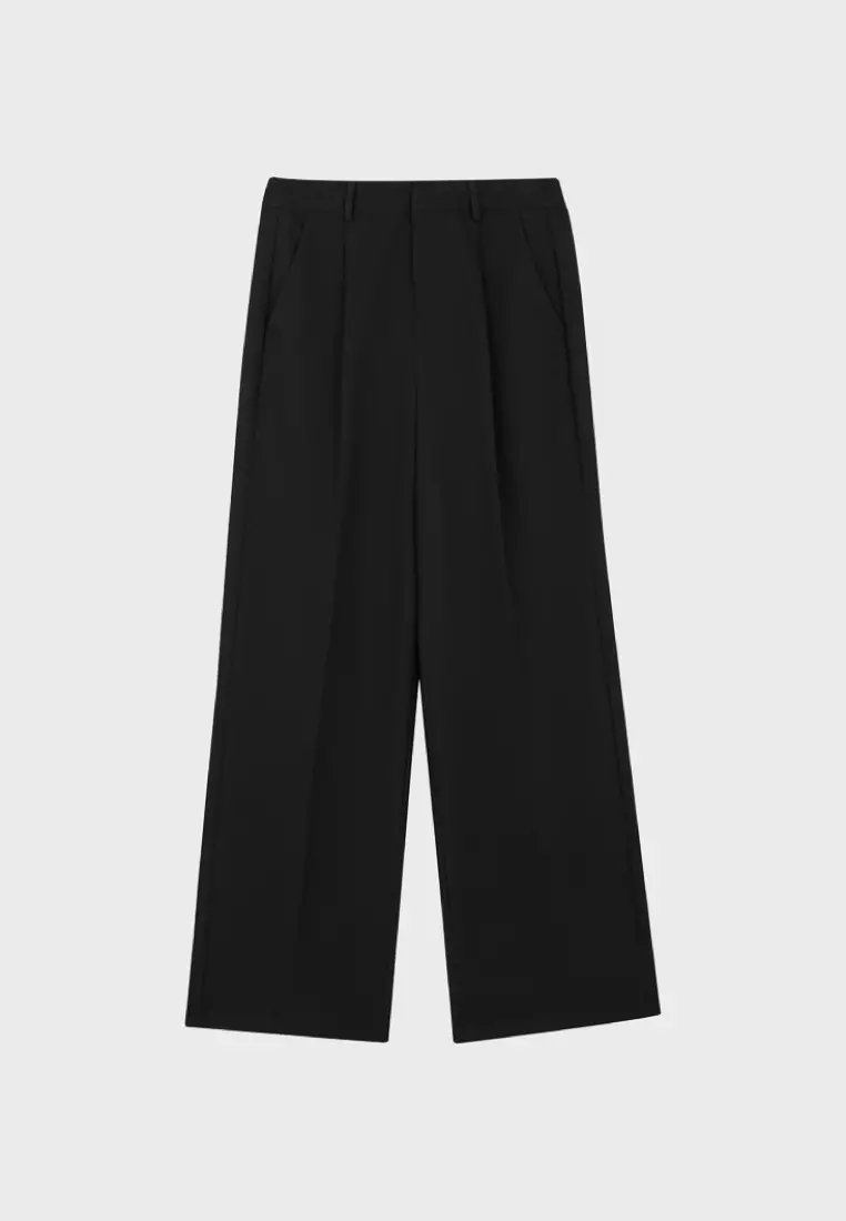 Black Pleated Straight Trousers