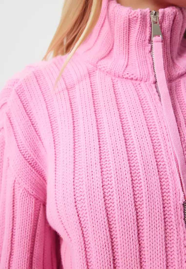 Textured Zipper Cardigan