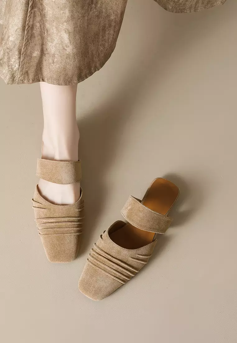 Pleated Suede Mules WW206-2