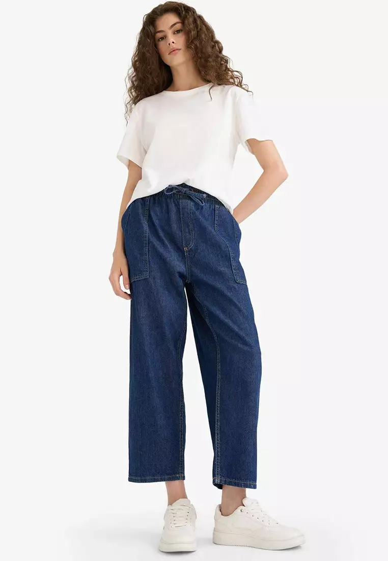 Pull on Carrot Fit High Waist Crop Fit Soft Jean Pants E0956Ax25Sm
