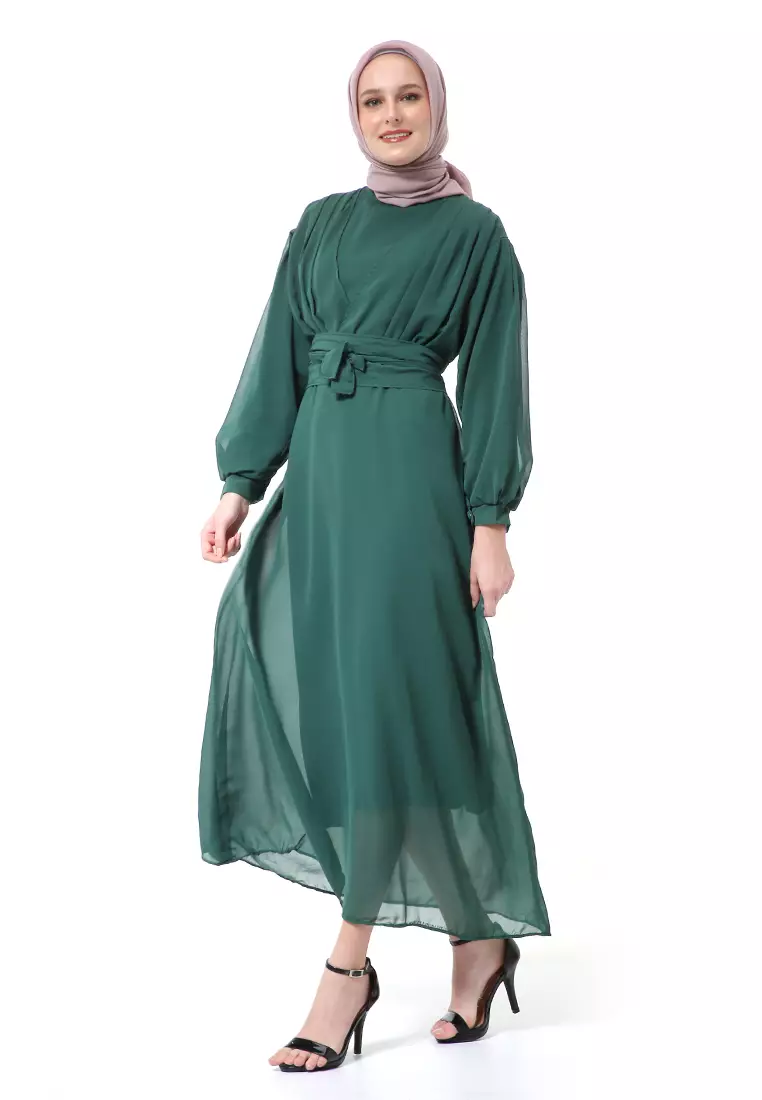 Alika Gamis Dress Long Sleeve Wanita Muslimah High Quality Premium - Green
