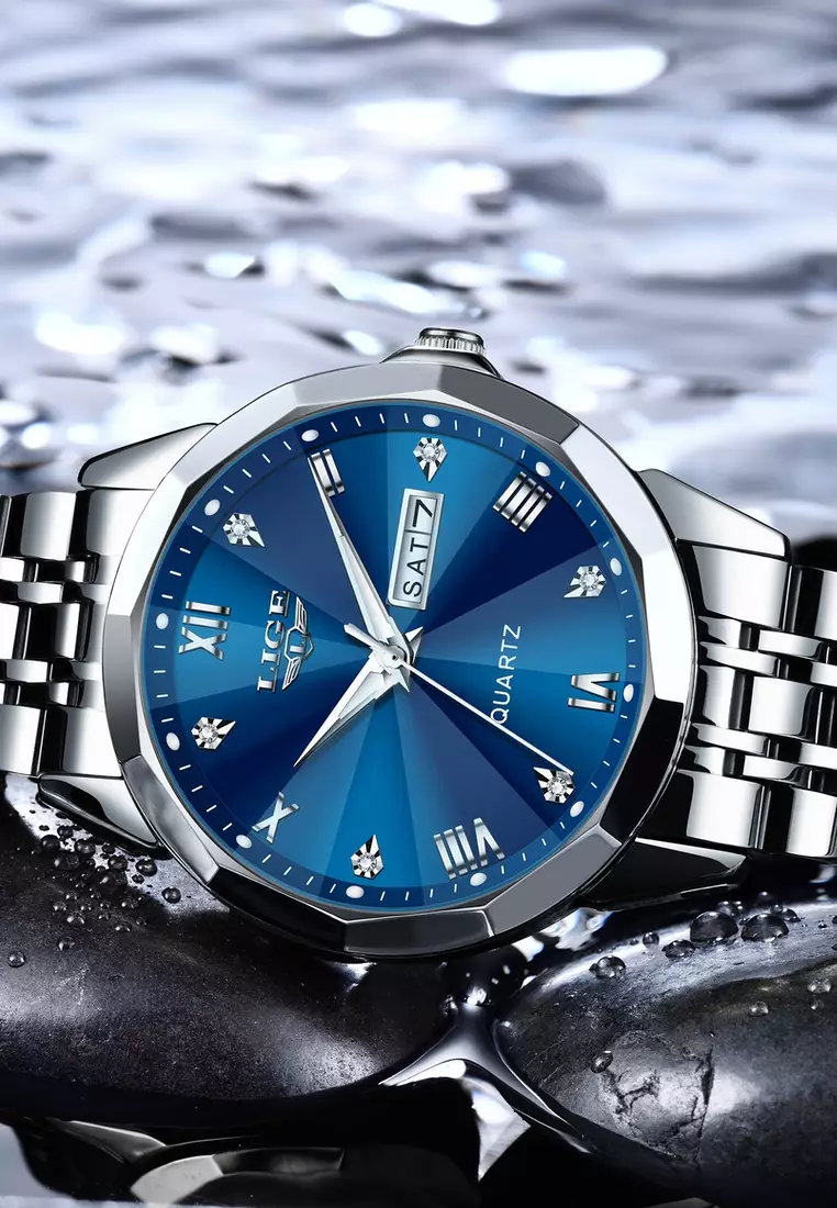 Unisex Stainless Steel Quartz Watch, blue dial, Stainless Steel Bracelet