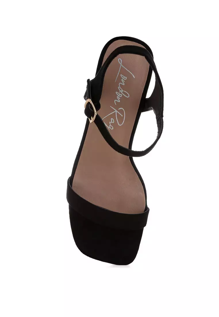 Square Toe Block Heels In Black