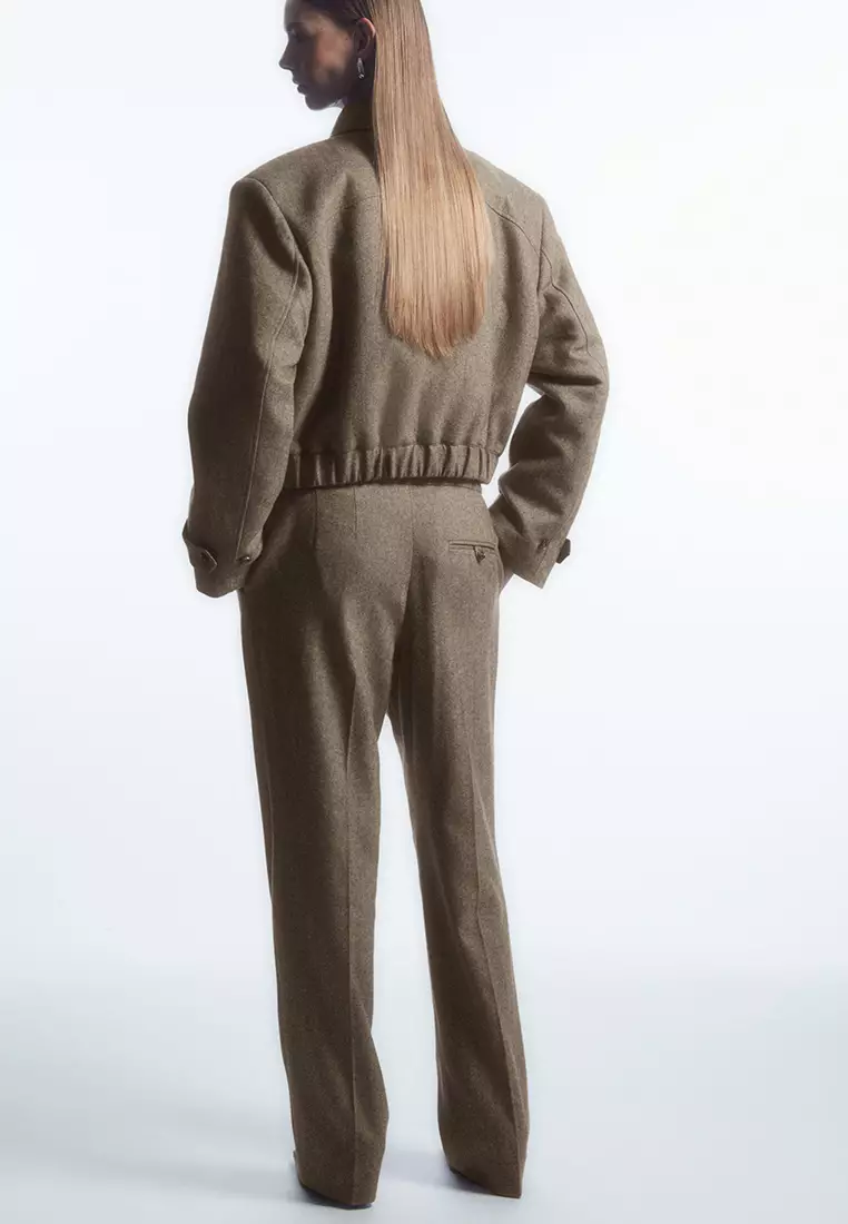 Straight-Leg Wool-Herringbone Trousers