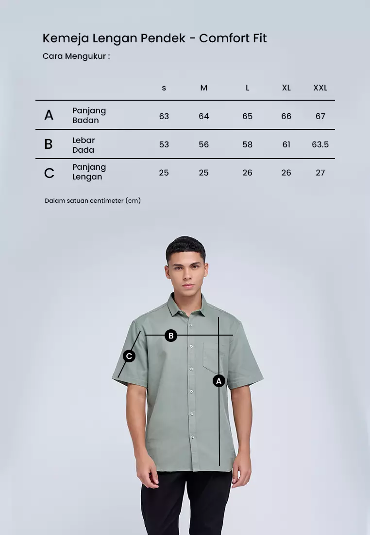 MANZONE - Kemeja Dobby Lengan Pendek Pria Takeshi 1 Comfort Fit - Black Warna Black