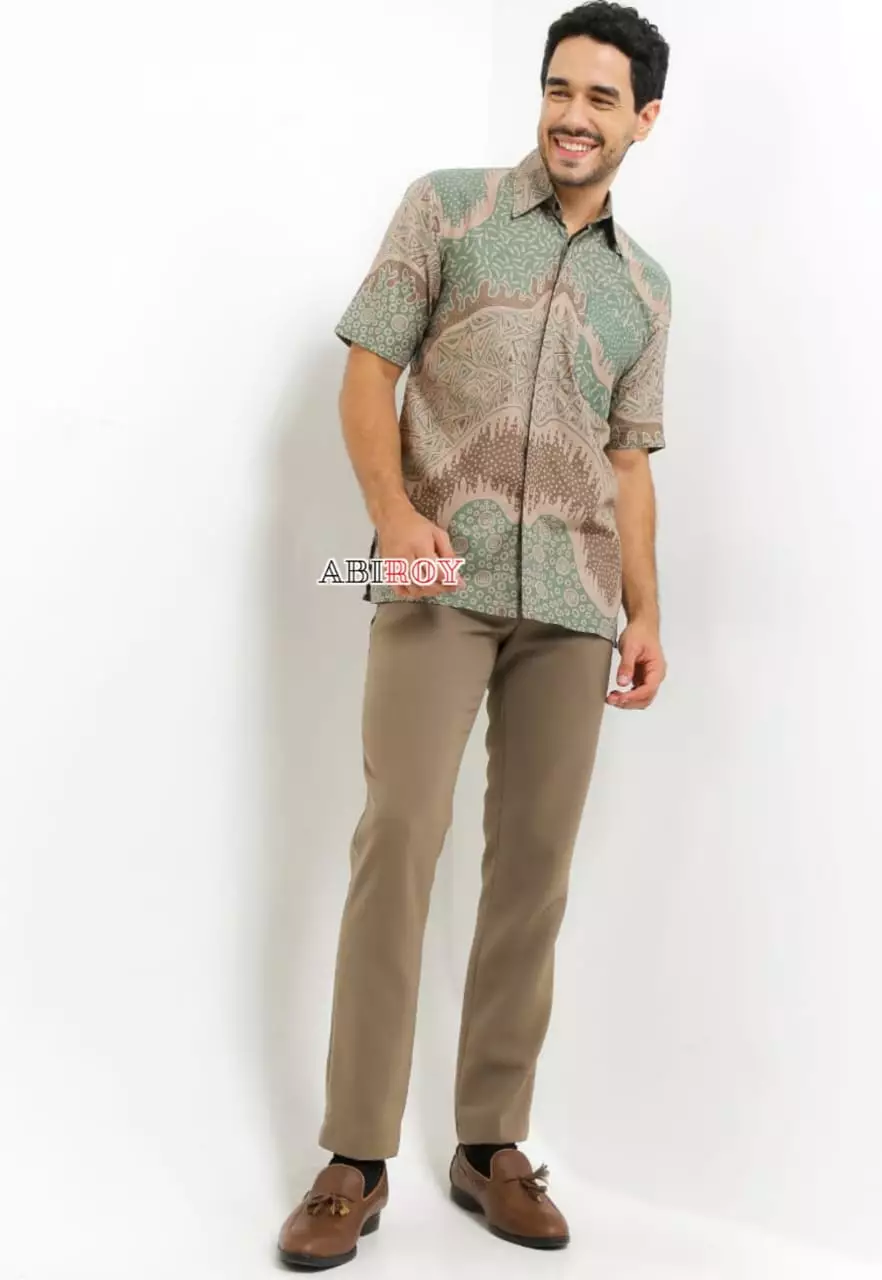 Pungkas Hijau Kemeja Batik Pria Premium Slimfit Lengan Pendek NLN