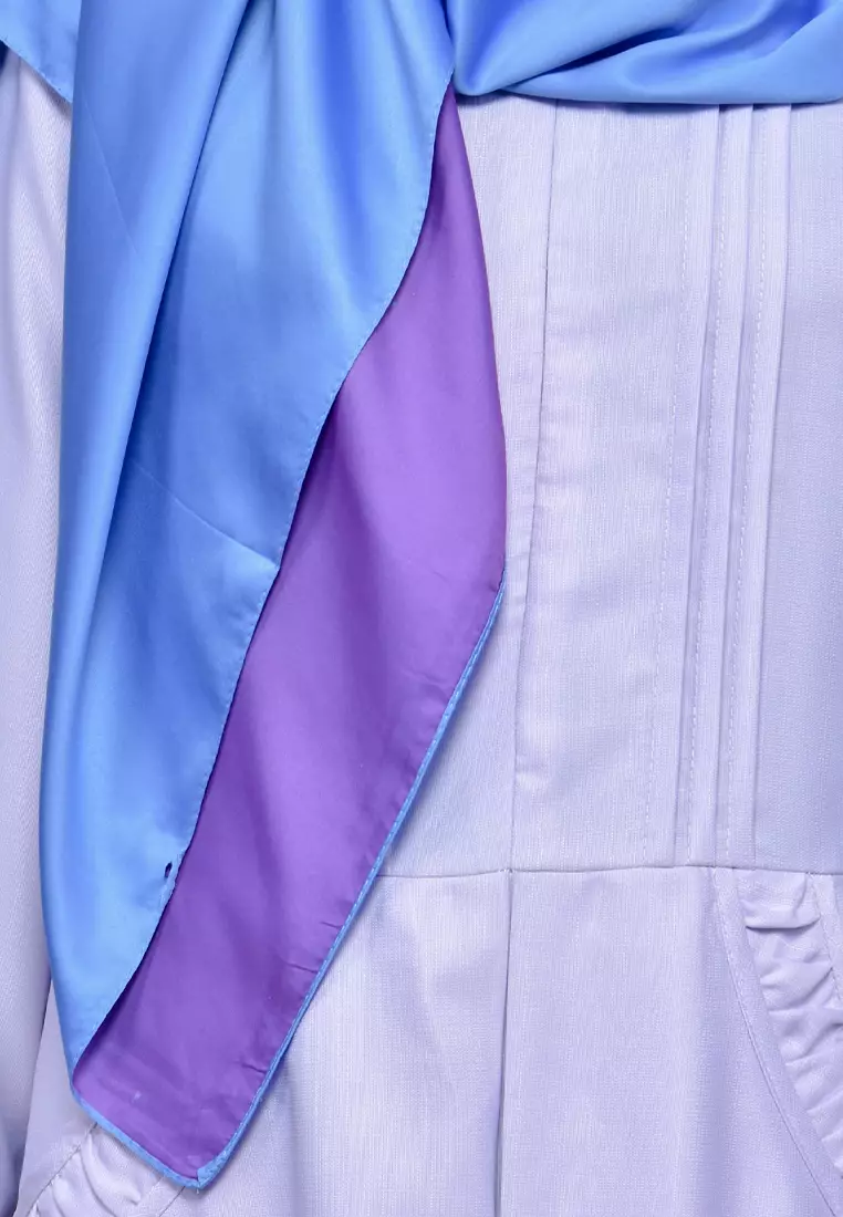 Two-sided Satin Square Scarf Hijab Wanita Bolak-Balik Blue