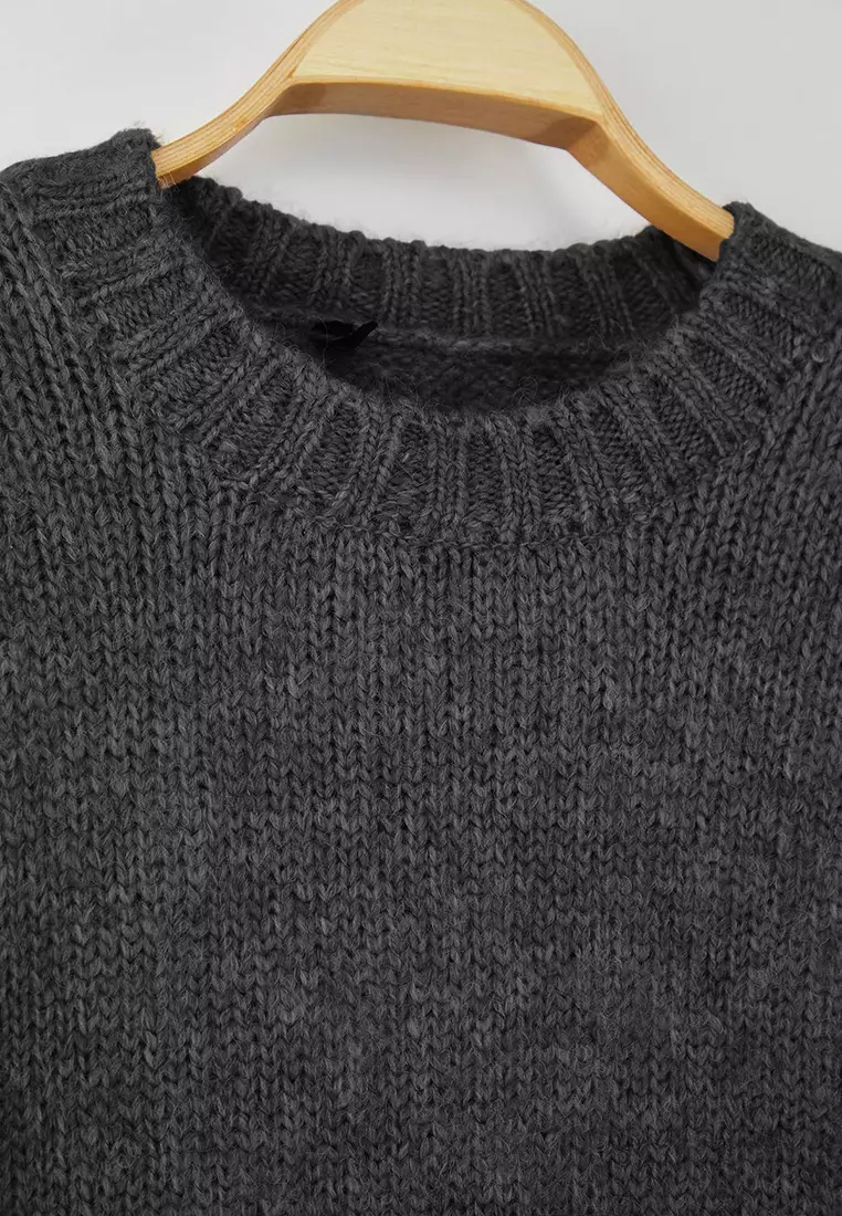 Wardrobe Essentials Anthracite Soft Textured Loose Fit Basic Knit Sweater | Twoaw26Kz00073