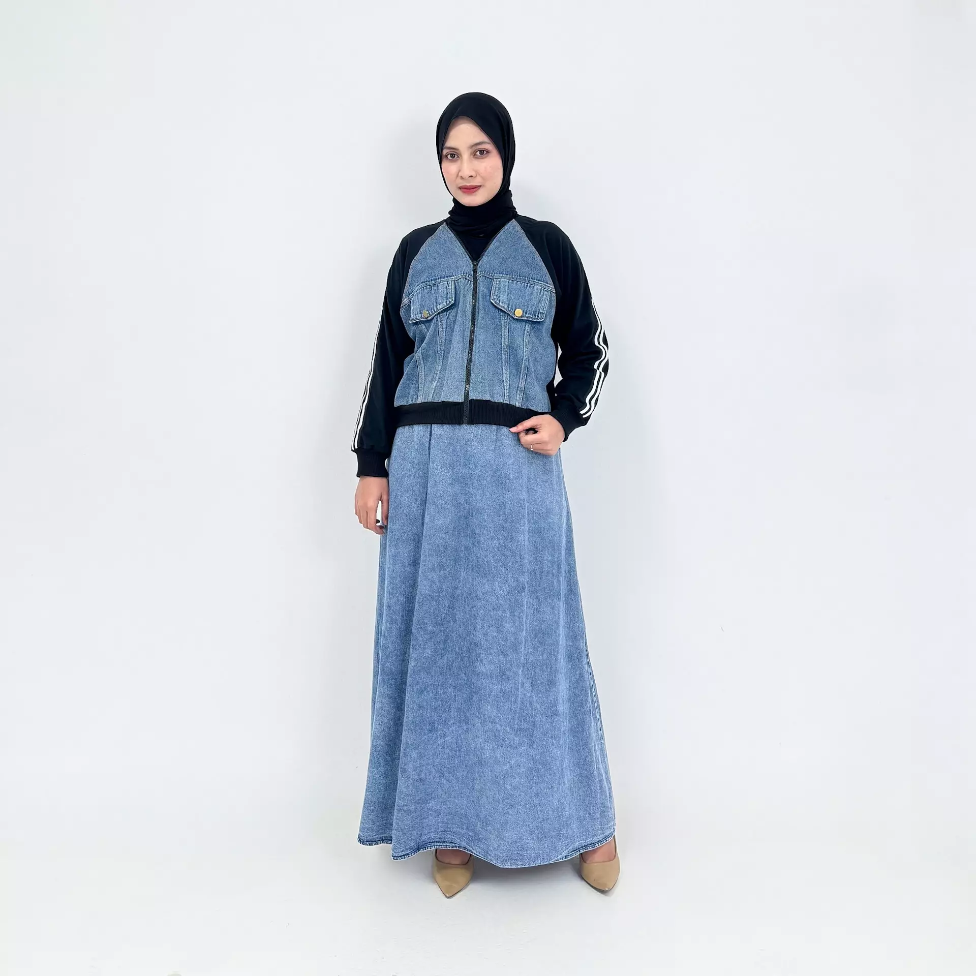Set Denim Silva SNOW BLUE Setelan Jaket Panjang Soft Jeans Wanita