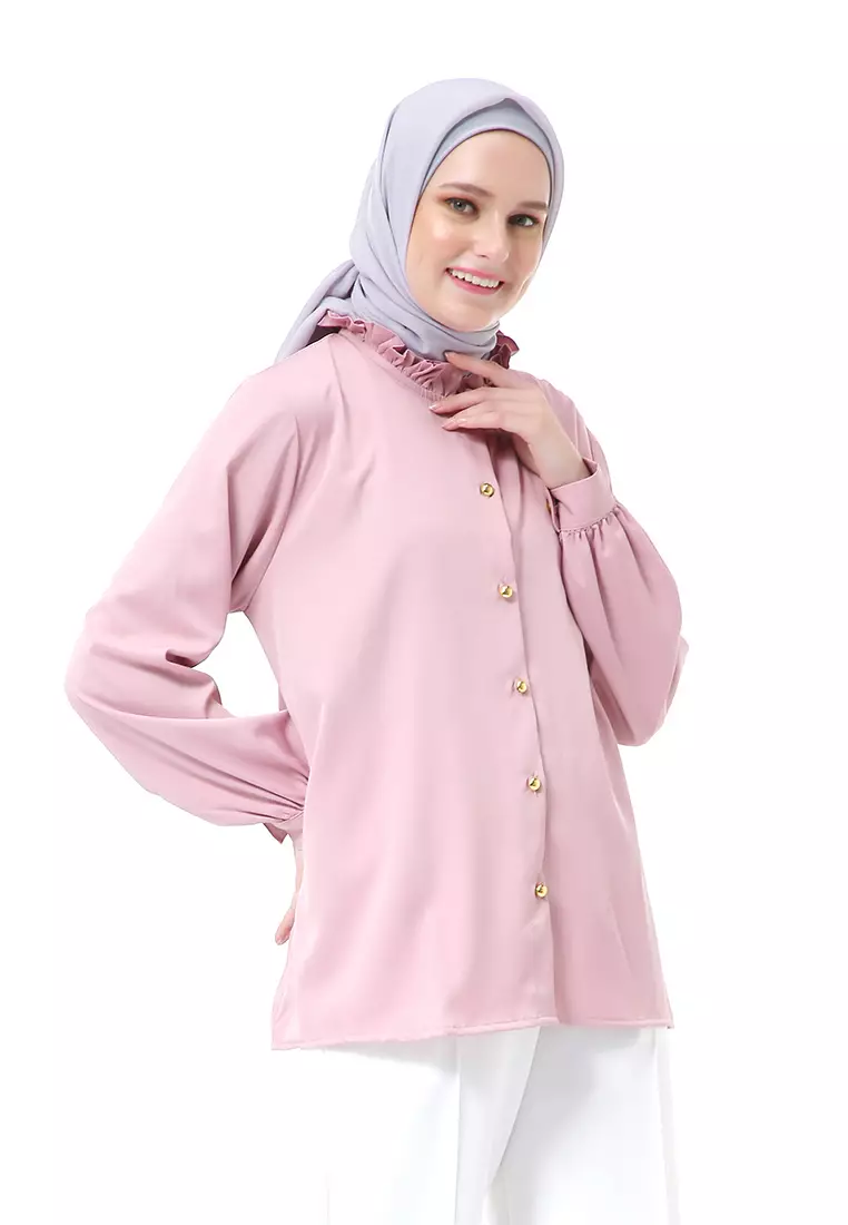 Blouse Muslimah Atasan Wanita Ballon Sleeve Regular Fit - Dusty Pink
