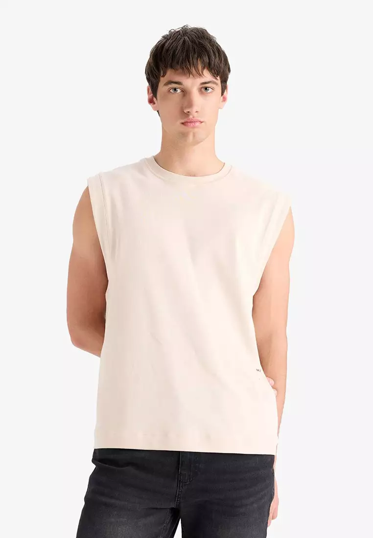 100% Cotton Boxy Fit Crew Neck Printed Tank Top C5040Ax25Hs