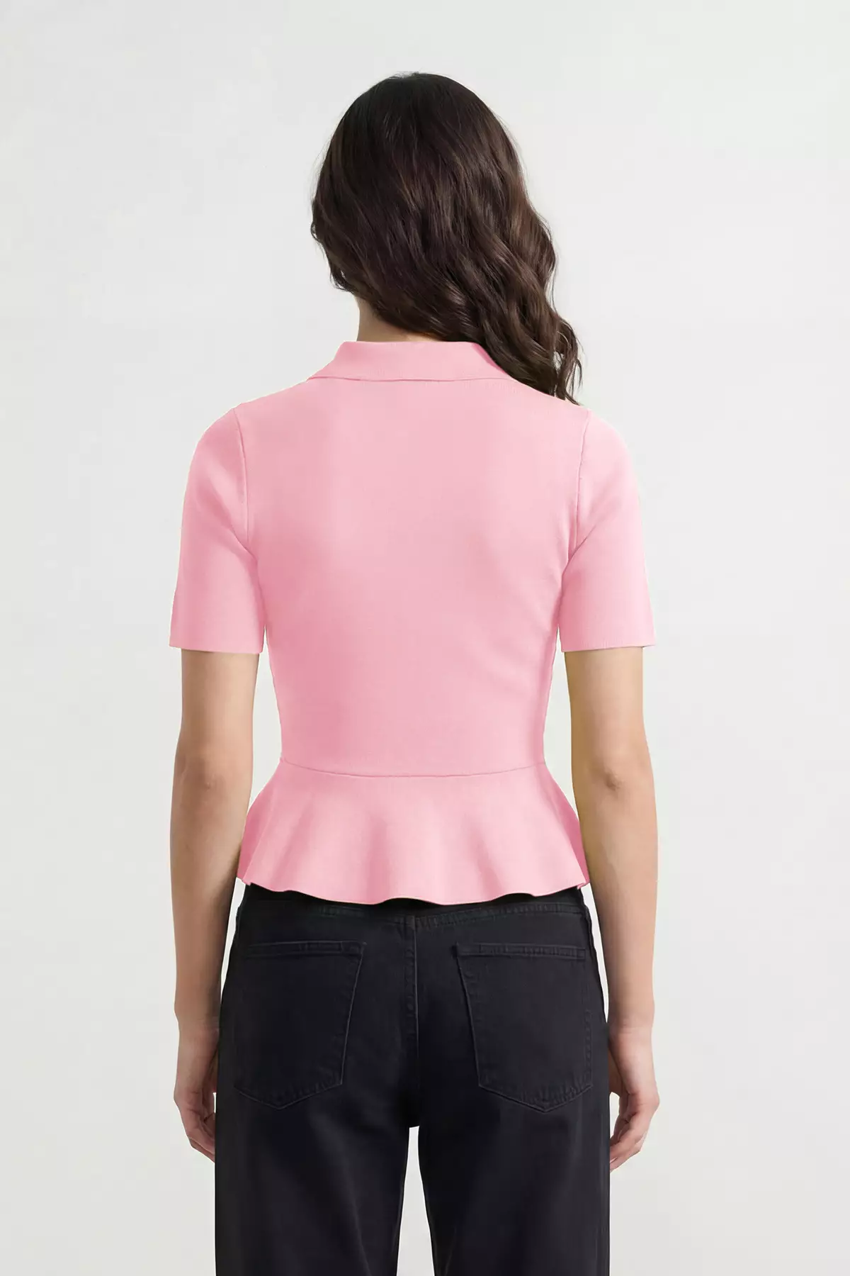 Pink Peplum/Waist Fitted Button Detailed Knitwear Blouse Knitwear Blouse Twoss26Bz158