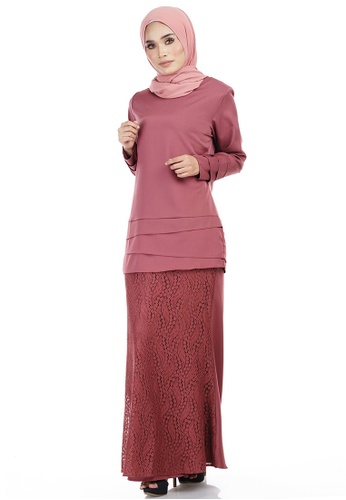 Buy Daliya Kurung with Asymmetry Layered Top from Ashura in Pink only 179.9