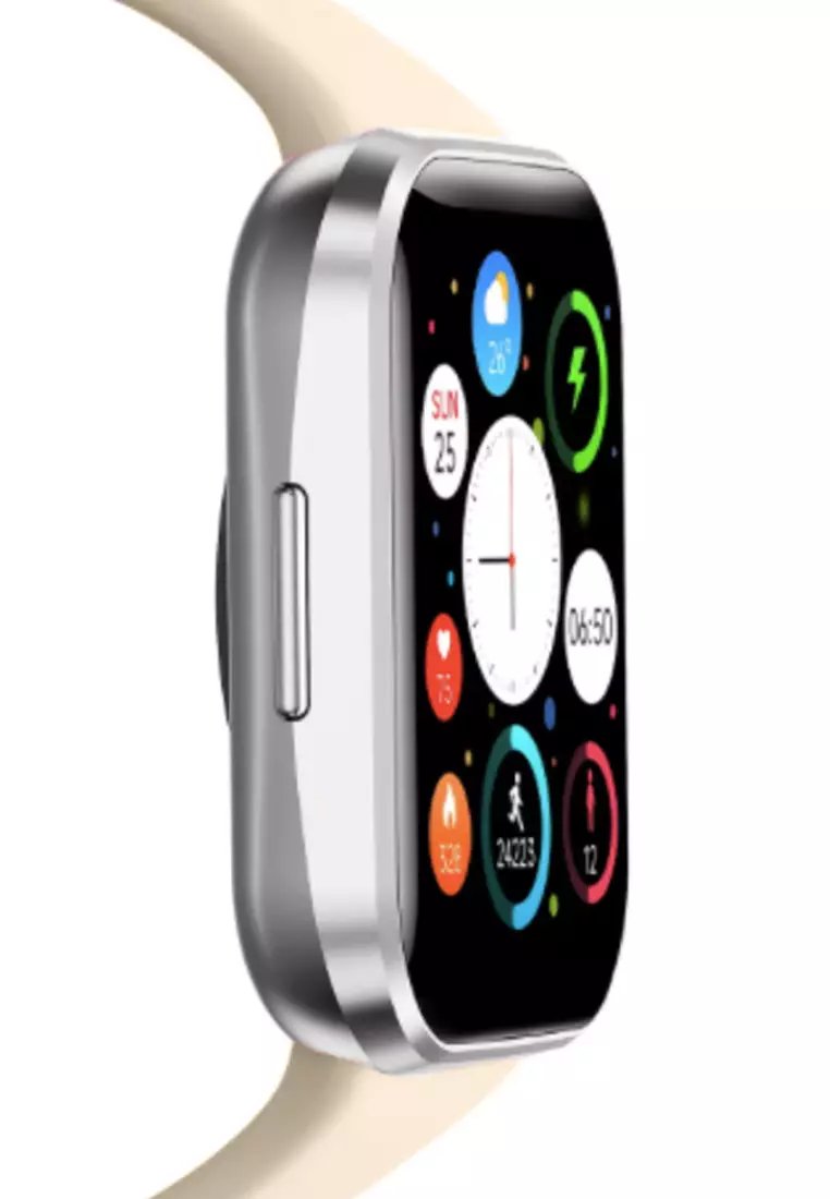 Ladies IOS/Android Silver SmartWatch with Skin Color Rubber Strap