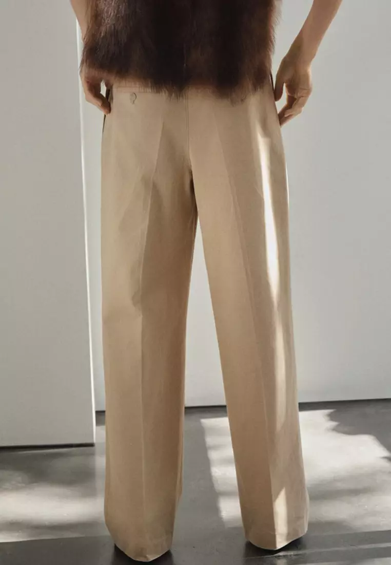 Straight-Leg Pleated Denim Trousers