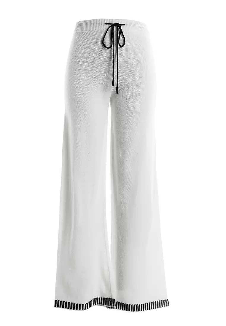 Contrast Stitch Detail Knit Sweater Trouser in Cream