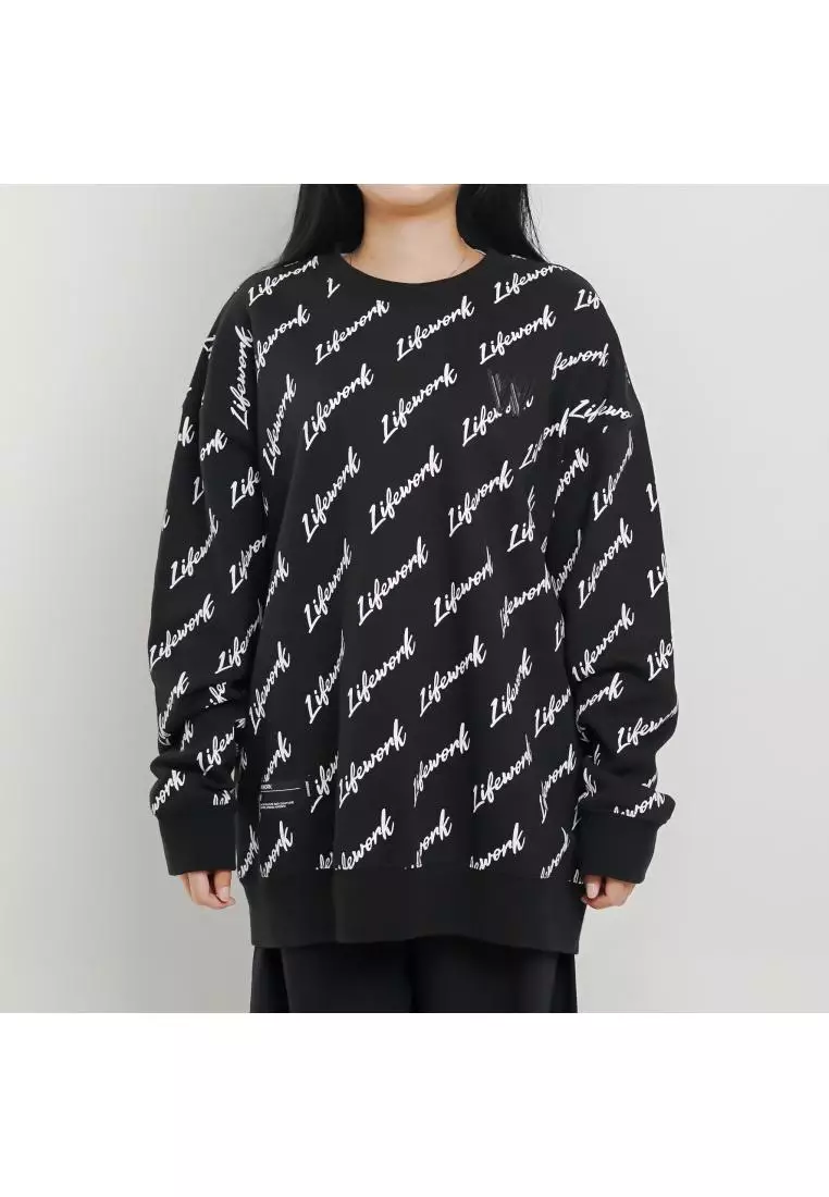 Jual LIFEWORK Sweater LIFE WORK W POCKET ALL OVER TEXT WHITE BLACK ...