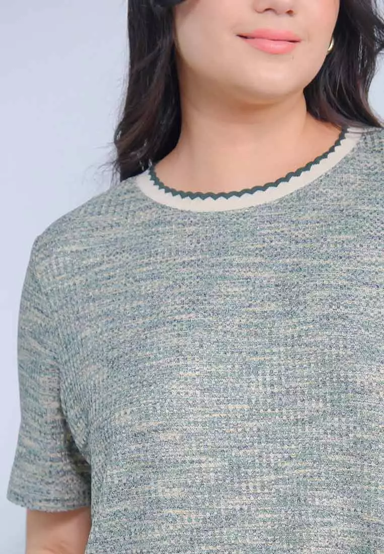 Milly Plus Size Krishna Multicolor Knitted Top with Scallop Ribbing