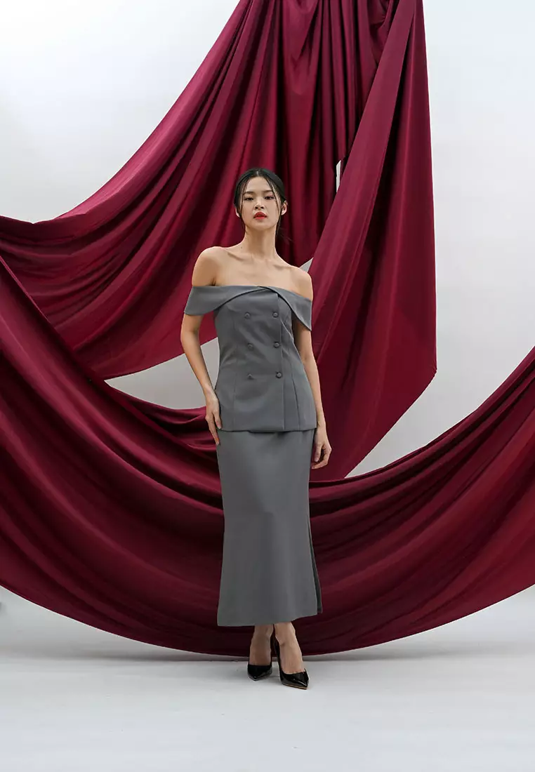 Sierra Off Shoulder Top in Grey