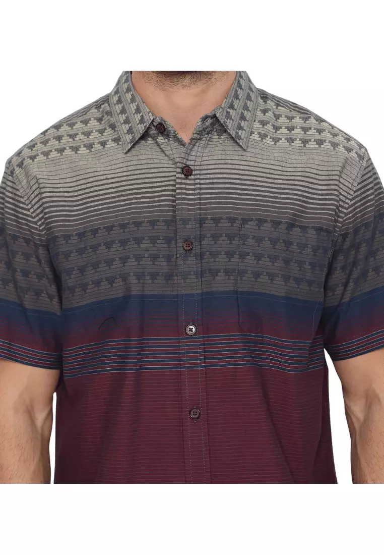 POLICE Kemeja Border Printing Navy Maroon Regular Fit Pria