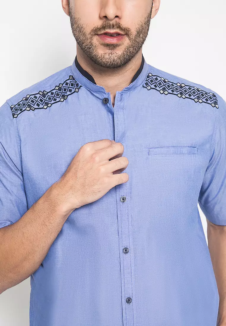 LGS - Regular Fit - Baju Koko - Bordir Simetris - Kantong Satu - Biru - CSH.285.S1055K.351.C