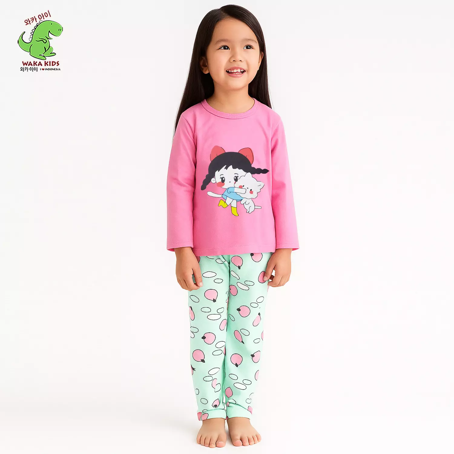 Wakakids Piyama Anak Cotton Setelan Baju Tidur Lengan Panjang Pajama Set Sleepwear Motif Little Girl Bahan Adem dan Lembut Venrz 4498