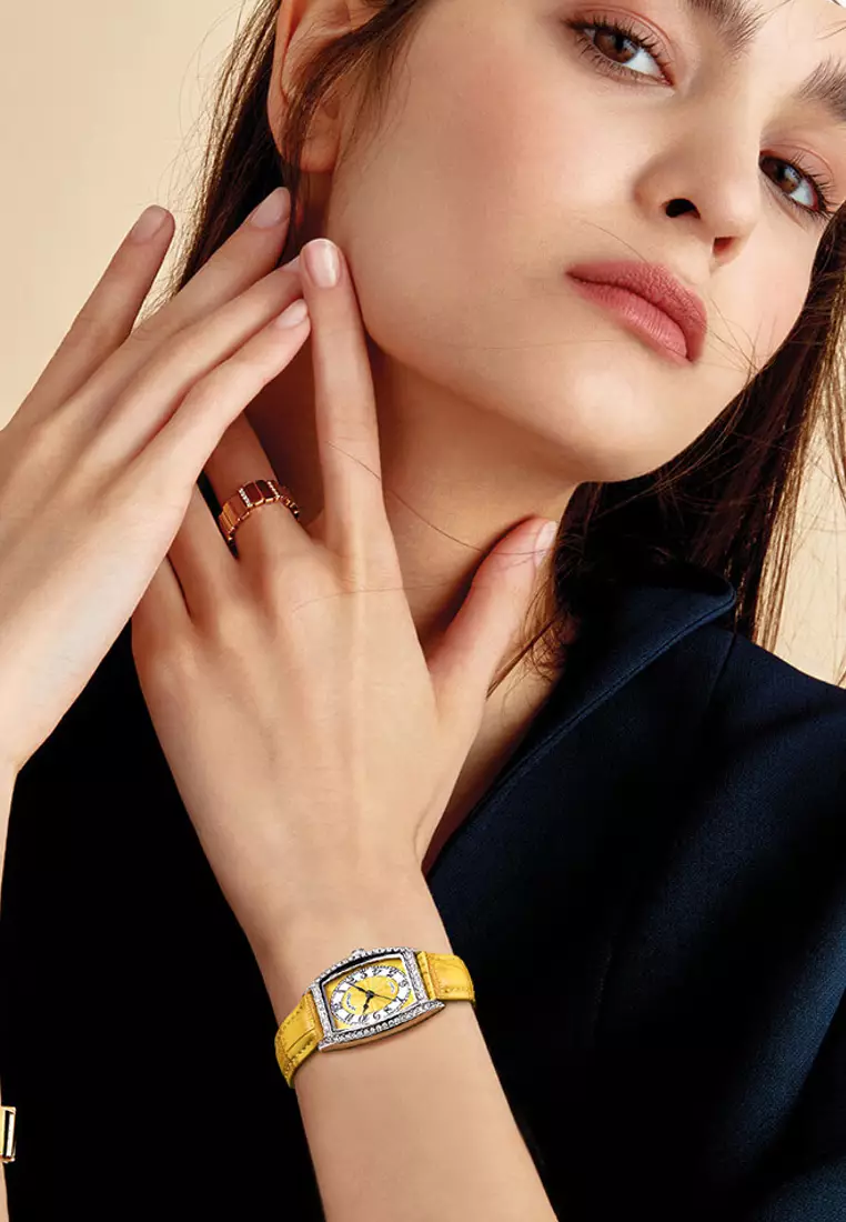 Ladies Barrel Shape Stainless Steel Quartz Watch, Leather Strap