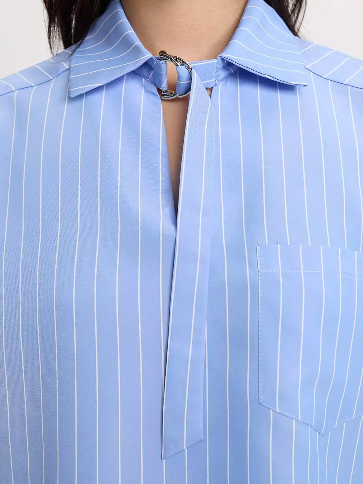 Striped Belted Blouse - Baby Blue