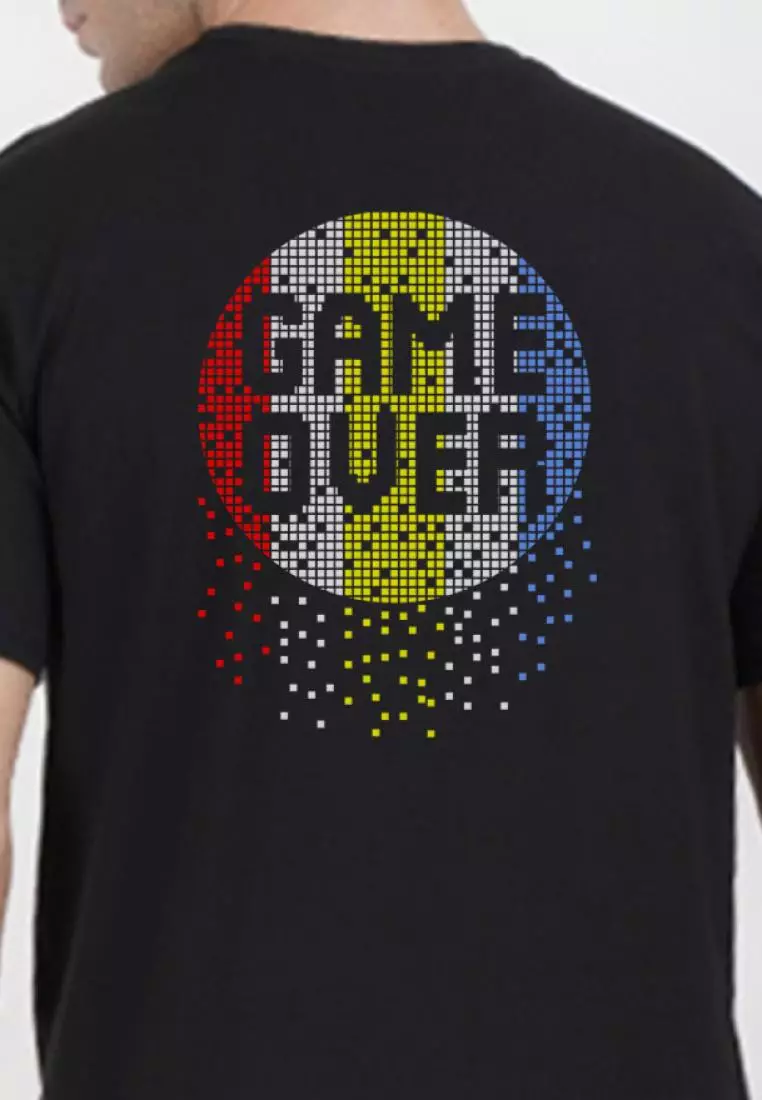Game Over Back Graphic Black Cotton Short Sleeve Regular Fit T-Shirt