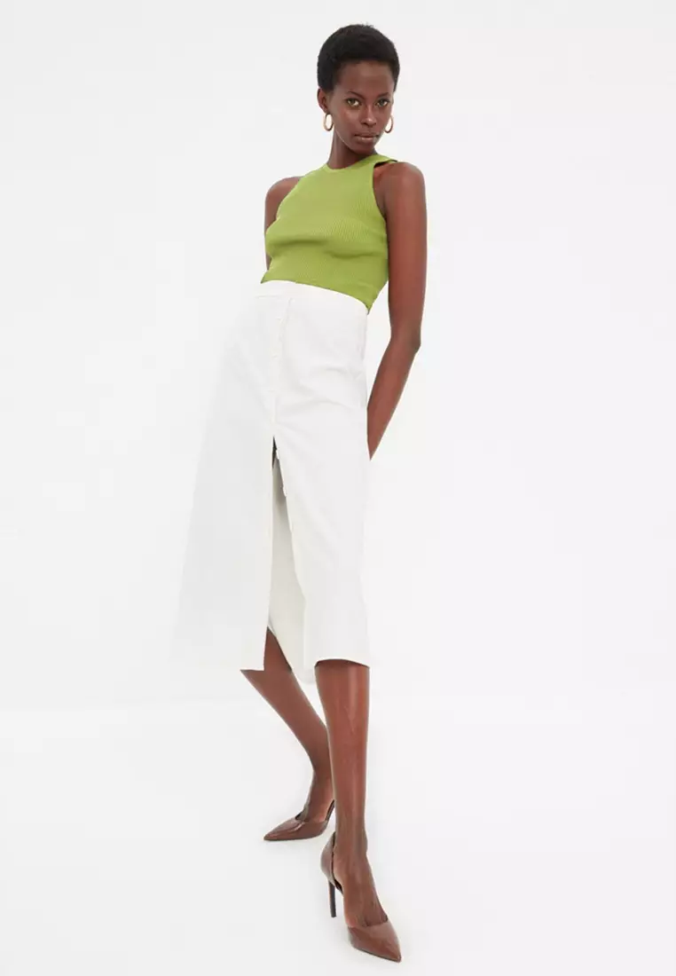 Light Green Ribbed Thin Blouse TWOSS21BZ0090