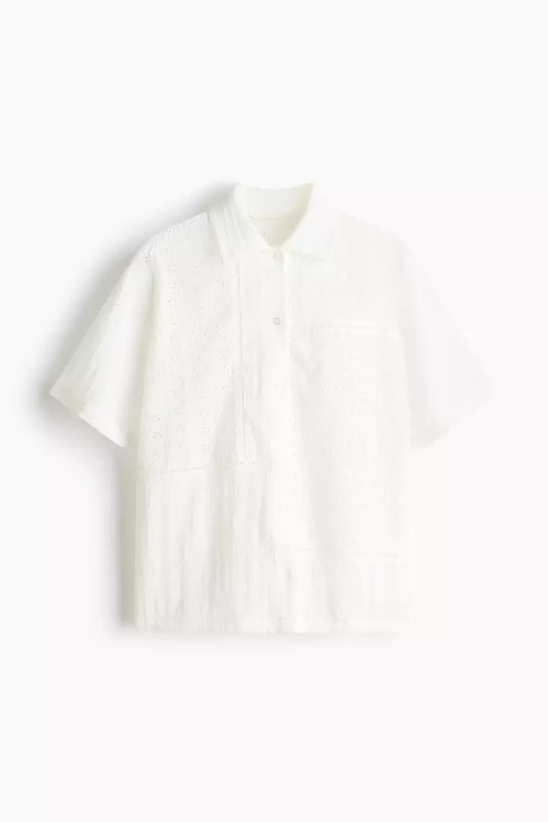 Short-sleeved broderie anglaise shirt
