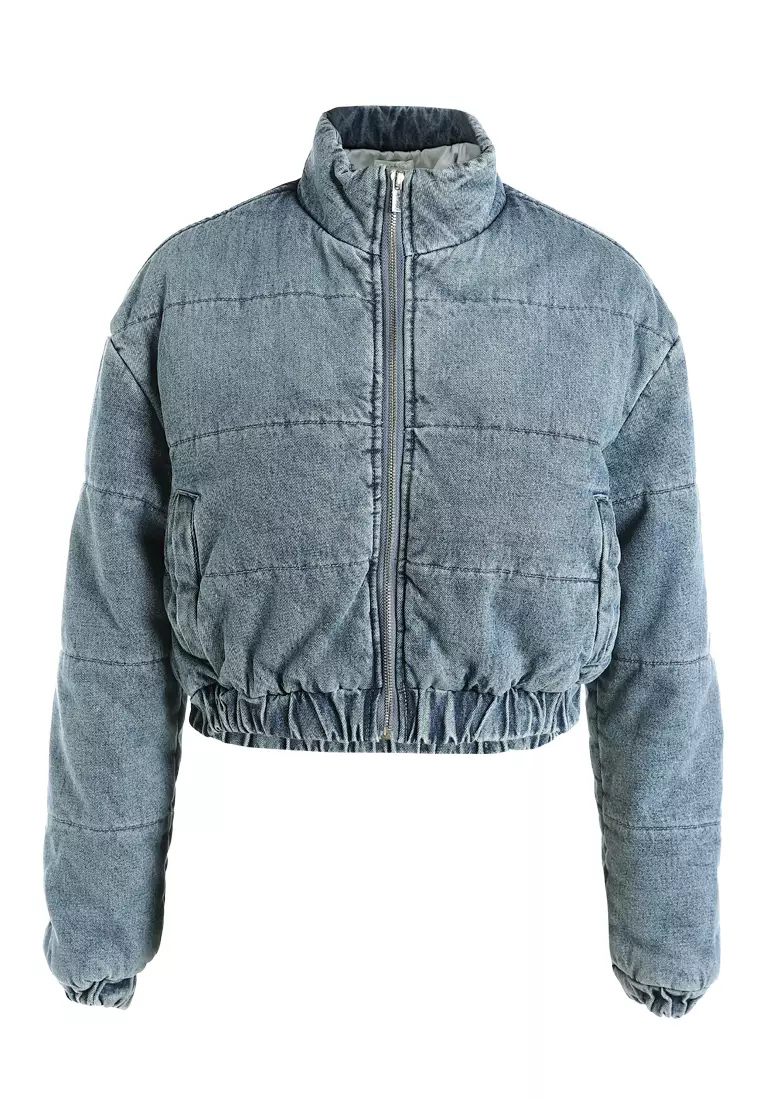 Jaket Pendek Denim Puffer Warna Biru