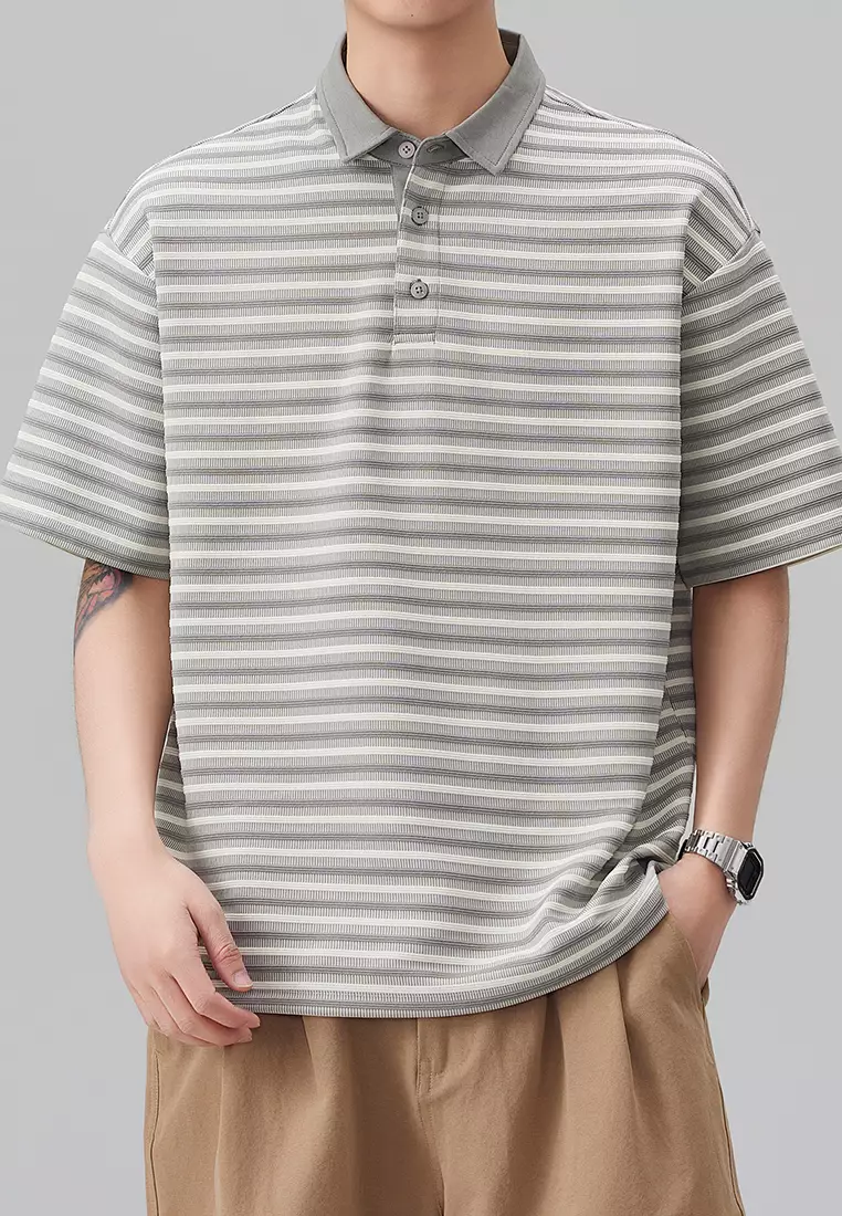 Vintage Striped Short Sleeve Polo Shirt AY-D5901