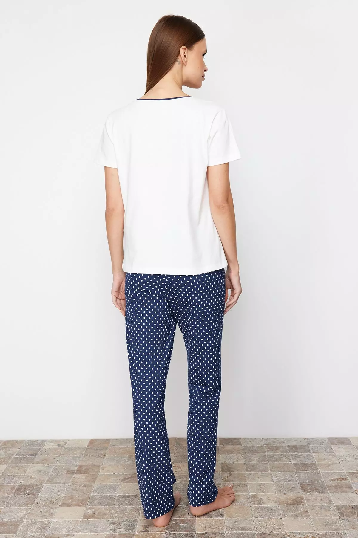 White-Multi Color Cotton Polka Dot Knitted Pajamas Set THMSS24PT00323