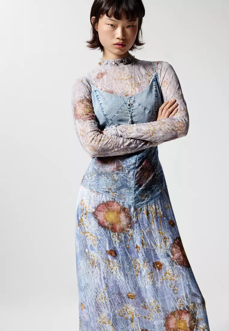 Two-material strap dress