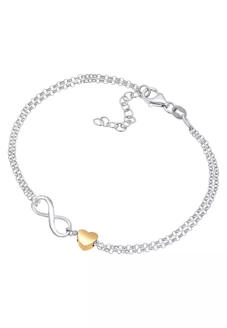 Gelang Perhiasan Perak 925 Wanita Heart Love Infinity Bicolor