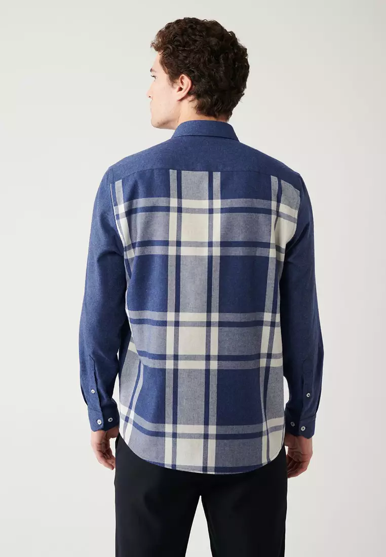 Men's Navy Blue Plaid Flannel Lumberjack Shirt A32Y2119