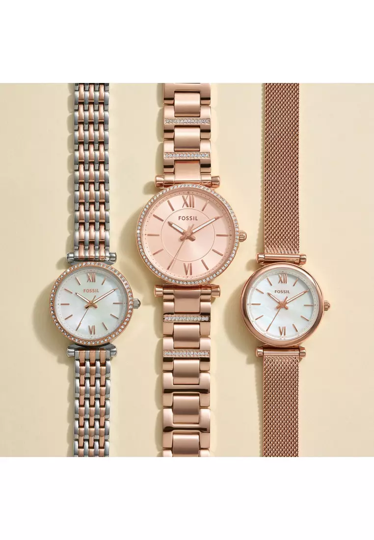 網上選購 Fossil Carlie Mini Three-Hand Rose Gold-Tone Stainless Steel Watch ...