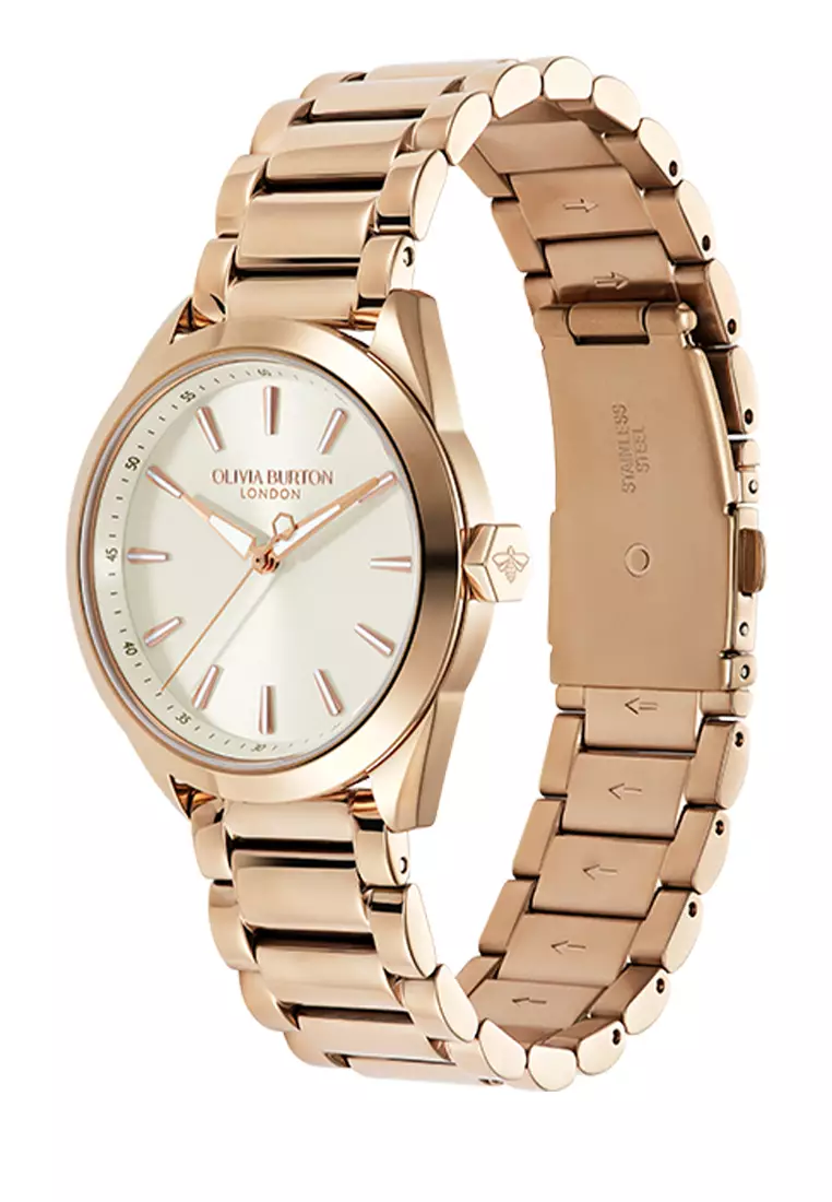 Olivia Burton Sports Luxe Ivory Sunray Dial Hex Second Hand Detail 3 Link Bracelet RG 34mm - 24000249