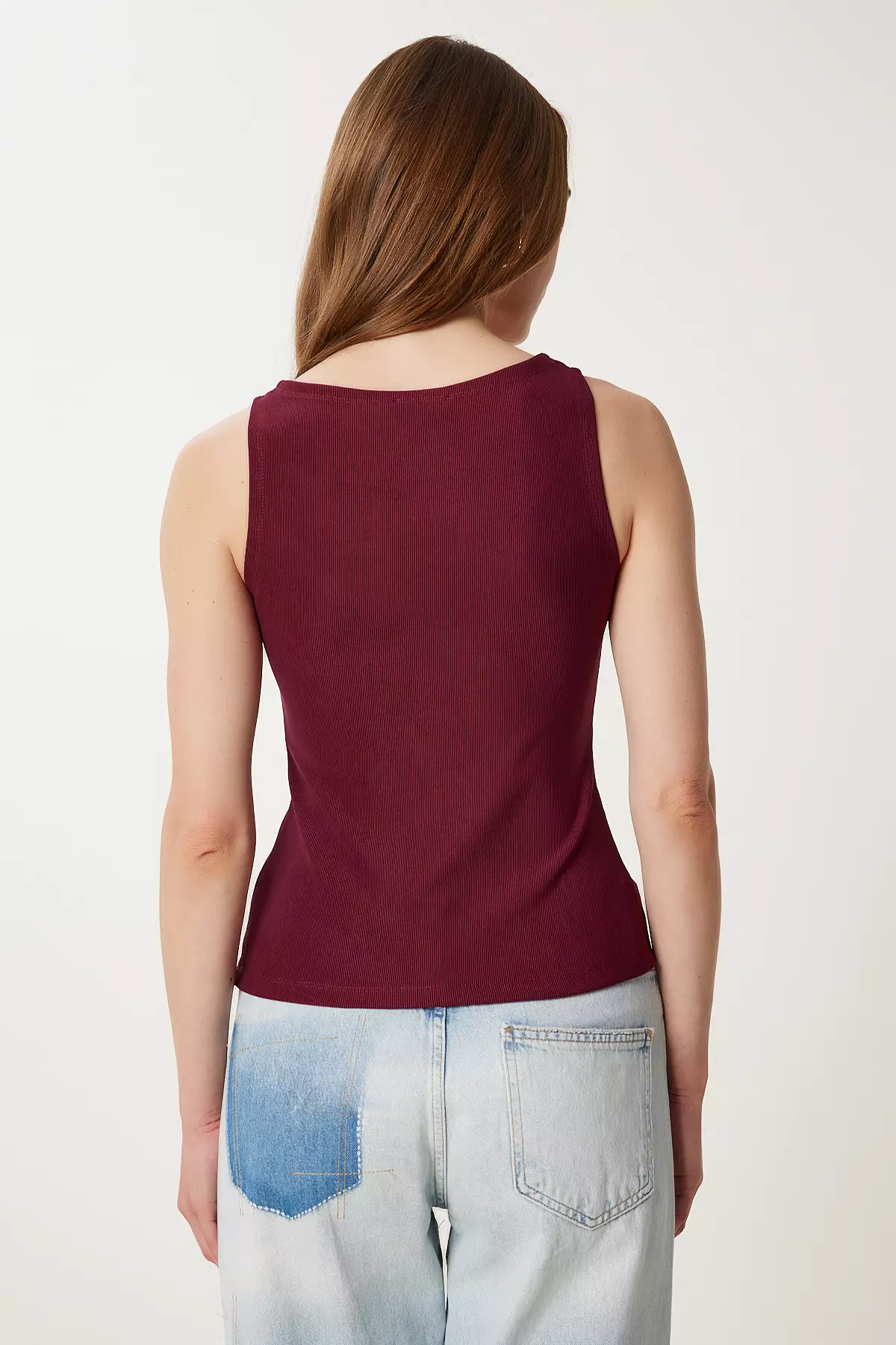 Women's Burgundy Buttoned Flexible Corded Knitted Vest Zv00325