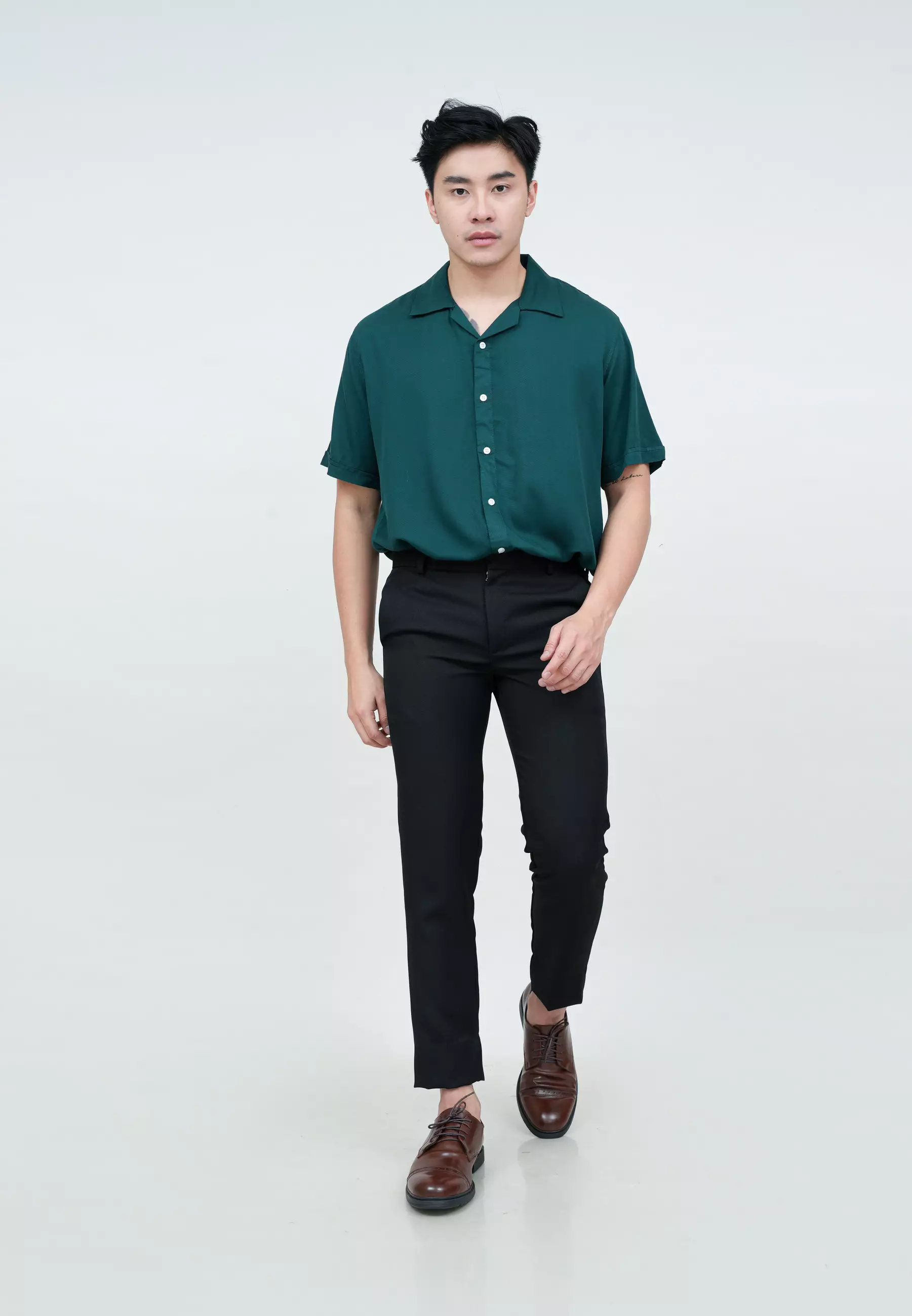 Houseofcuff Kemeja Bowling Lengan Pendek Rayon Shirt Hijau Teal