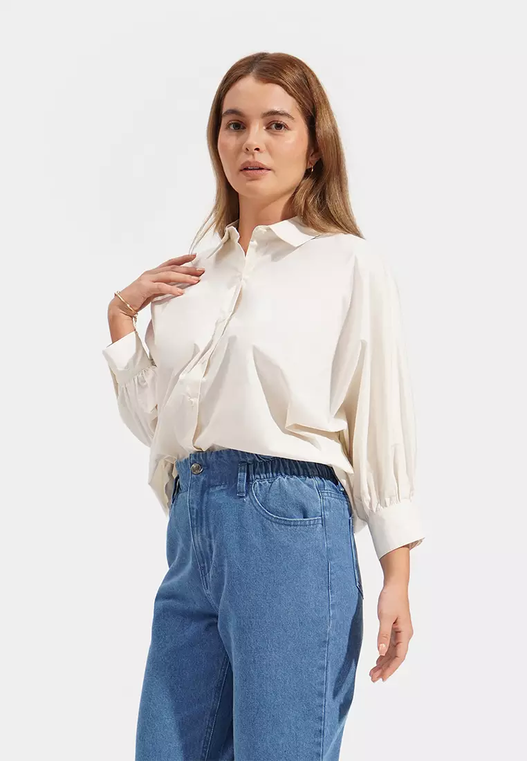 Puff sleeve button best sale down