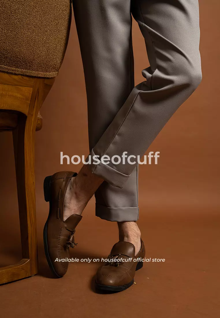 Houseofcuff Celana Panjang High Waist Gurkha Button Pria Side Tab Abu Abu
