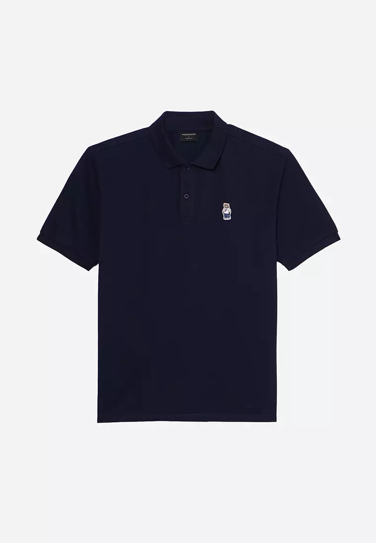 Relaxed Fit Polo With Crew Bear Patch Embroidery