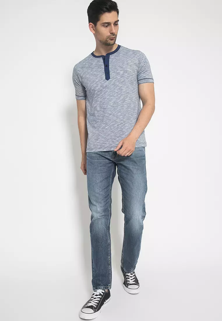 Johnwin - Kaos Casual - Kaos Lengan Pendek - Abu / Biru - ATS.621.M407.01.C S/S