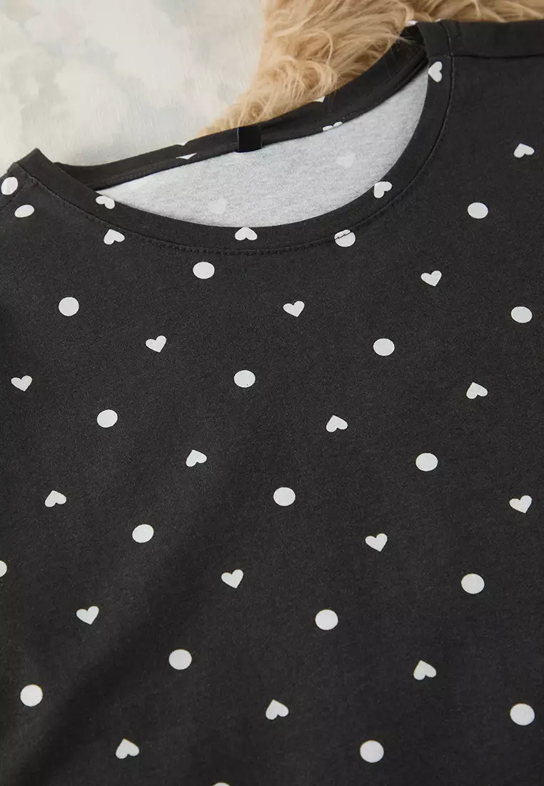 Hearts with Polka Dots Print Pyjamas Set