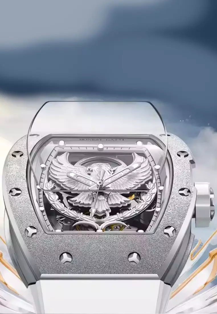 自動中性不鏽鋼手錶，橡膠錶帶