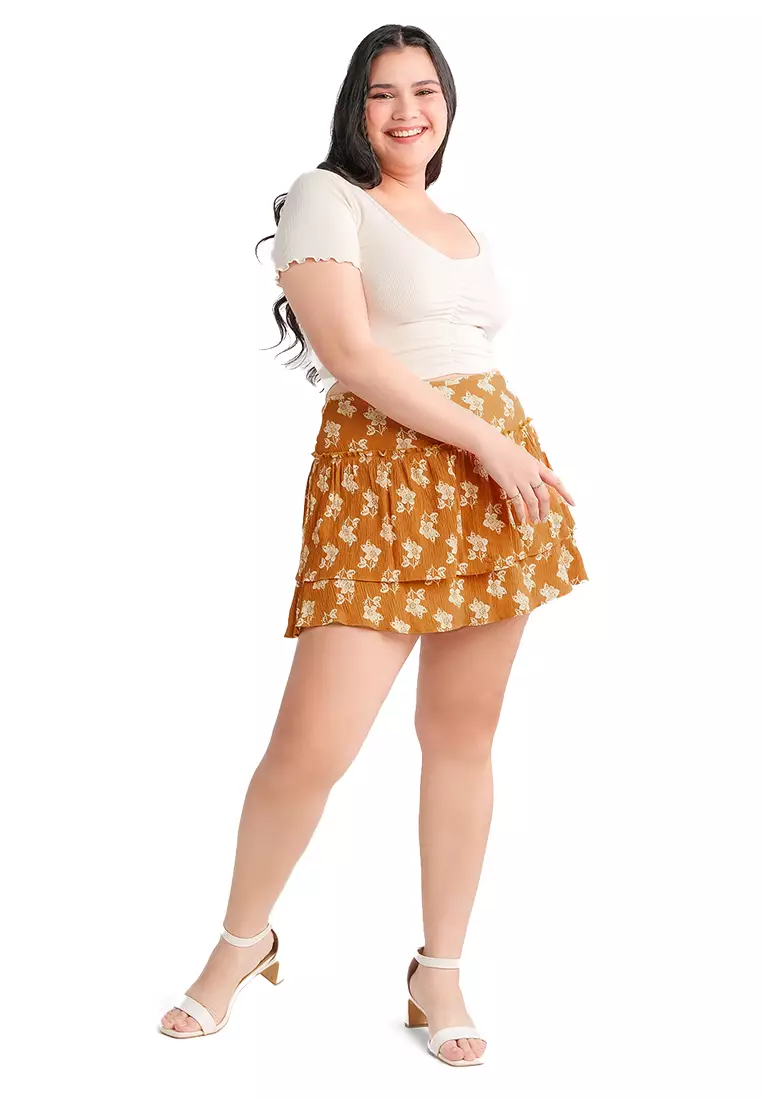 JUST G Block Print Tiered Skirt
